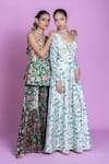 Buy_Damoiselle_Green Chinon, Silk, Viscose, Georgette Sequins Floral Peplum Palazzo Set 