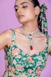 Shop_Damoiselle_Green Chinon, Silk, Viscose, Georgette Sequins Floral Peplum Palazzo Set 