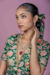 Buy_Damoiselle_Green Chinon, Georgette, Viscose Zari V-neck Floral Print Anarkali Kurta Set 