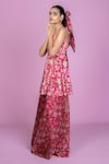 Damoiselle_Pink Chinon, Silk, Viscose, Georgette Embroidery Scoop Rani Bloom Sharara Set _Online_at_Aza_Fashions