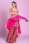 Buy_Damoiselle_Pink Chinon, Silk, Viscose, Georgette Embroidery Scoop Rani Bloom Sharara Set _Online_at_Aza_Fashions