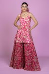 Buy_Damoiselle_Pink Chinon, Silk, Viscose, Georgette Embroidery Scoop Rani Bloom Sharara Set _at_Aza_Fashions