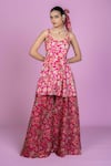 Shop_Damoiselle_Pink Chinon, Silk, Viscose, Georgette Embroidery Scoop Rani Bloom Sharara Set _Online_at_Aza_Fashions