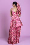 Shop_Damoiselle_Pink Chinon, Silk, Viscose, Georgette Embroidery Scoop Rani Bloom Sharara Set _at_Aza_Fashions