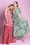 Shop_Damoiselle_Pink Chinon, Silk, Viscose, Georgette Embroidery Scoop Rani Bloom Sharara Set 