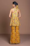 Shop_Damoiselle_Yellow Chinon, Silk V-neck Sundrop Saa Sharara Set _at_Aza_Fashions