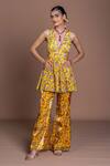 Damoiselle_Yellow Chinon, Silk V-neck Sundrop Saa Sharara Set _Online_at_Aza_Fashions