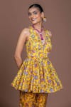 Buy_Damoiselle_Yellow Chinon, Silk V-neck Sundrop Saa Sharara Set _Online_at_Aza_Fashions