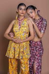 Buy_Damoiselle_Yellow Chinon, Silk V-neck Sundrop Saa Sharara Set 