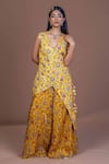 Buy_Damoiselle_Yellow Chinon, Silk Embroidery, Tassels Sunlit Drape Layered Kurta And Sharara Set _at_Aza_Fashions