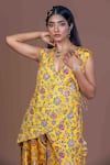 Buy_Damoiselle_Yellow Chinon, Silk Embroidery, Tassels Sunlit Drape Layered Kurta And Sharara Set _Online_at_Aza_Fashions