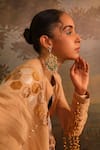 Jigya Japra_Beige Chanderi Beads, Zari Keyhole Neck Anarkali Set _Online_at_Aza_Fashions