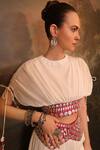 Jigya Japra_White Chanderi, Chiffon Tassels Round Neck Wrinkle Palazzo And Crop Top Set _Online_at_Aza_Fashions