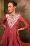 Buy_Jigya Japra_Coral Chanderi Mirrors, Embroidery Mandarin Collar Sharara Set _Online_at_Aza_Fashions