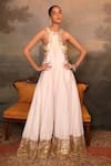 Buy_Jigya Japra_White Chanderi Embroidery, Sequins High , Round Jumpsuit Set _at_Aza_Fashions