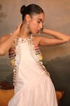 Jigya Japra_White Chanderi Embroidery, Sequins High , Round Jumpsuit Set _Online_at_Aza_Fashions