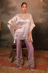 Buy_Jigya Japra_Lilac Silk, Tissue Beads Round Neck Designer Purple Kaftan Pant Set _at_Aza_Fashions