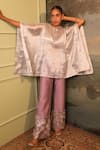 Jigya Japra_Lilac Silk, Tissue Beads Round Neck Designer Purple Kaftan Pant Set _Online_at_Aza_Fashions