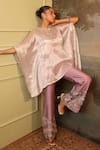 Shop_Jigya Japra_Lilac Silk, Tissue Beads Round Neck Designer Purple Kaftan Pant Set _at_Aza_Fashions