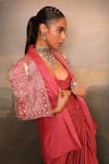 Buy_Jigya Japra_Pink Crepe, Chanderi, Silk, Satin Dusty Chidar Cowl Skirt And Blazer Set 