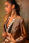 Buy_Jigya Japra_Brown Chanderi Silk V-neck Copper Blazer Set 