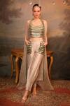 Jigya Japra_Beige , Silk, Silk, Organza Mirrors Round Neck Cape Set _Online_at_Aza_Fashions