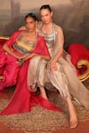 Jigya Japra_Beige , Silk, Silk, Organza Mirrors Round Neck Cape Set _at_Aza_Fashions