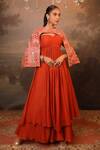 Shop_Jigya Japra_Orange Chanderi Embroidery Sweetheart Neck Cinnamon Anarkali And Cape Set _at_Aza_Fashions