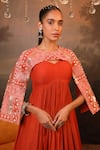 Shop_Jigya Japra_Orange Chanderi Embroidery Sweetheart Neck Cinnamon Anarkali And Cape Set _Online_at_Aza_Fashions