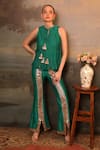 Buy_Jigya Japra_Green Chanderi Silk Studs, Sequins Keyhole Neck Rama Top And Pant Set _at_Aza_Fashions