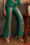 Jigya Japra_Green Chanderi Silk Studs, Sequins Keyhole Neck Rama Top And Pant Set _at_Aza_Fashions