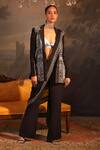 Shop_Jigya Japra_Black Chanderi Silk, Georgette Embroidery, Sequins Designer Blazer Pant Set _at_Aza_Fashions