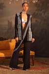 Jigya Japra_Black Chanderi Silk, Georgette Embroidery, Sequins Designer Blazer Pant Set _Online_at_Aza_Fashions