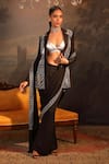Buy_Jigya Japra_Black Chanderi Silk, Georgette Embroidery, Sequins Designer Blazer Pant Set _Online_at_Aza_Fashions