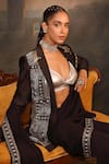 Jigya Japra_Black Chanderi Silk, Georgette Embroidery, Sequins Designer Blazer Pant Set _at_Aza_Fashions