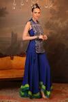 Shop_Jigya Japra_Blue Chanderi Silk, Georgette Beads, Sequins Royal Designer Cape And Palazzo Set _at_Aza_Fashions