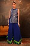 Buy_Jigya Japra_Blue Chanderi Silk, Georgette Beads, Sequins Royal Designer Cape And Palazzo Set _at_Aza_Fashions