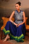 Buy_Jigya Japra_Blue Chanderi Silk, Georgette Beads, Sequins Royal Designer Cape And Palazzo Set _Online_at_Aza_Fashions