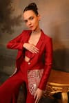 Buy_Jigya Japra_Maroon Chanderi Beads, Embroidery Round Neck Blazer Sharara Set _Online_at_Aza_Fashions
