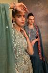 Buy_Jigya Japra_Green Chanderi Sequins, Embroidery, Mirrors Round Neck Sage Kurta Sharara Set _Online_at_Aza_Fashions