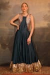 Buy_Jigya Japra_Blue Chanderi Silk Beads, Embroidery Round Neck Metal Jumpsuit Set _at_Aza_Fashions