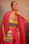 Shop_Jigya Japra_Magenta Organza Embroidery, Beads Round Neck Cape Set _at_Aza_Fashions