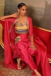 Buy_Jigya Japra_Magenta Organza Embroidery, Beads Round Neck Cape Set 