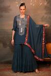 Buy_Jigya Japra_Blue Chanderi Mirrors, Embroidery, Sequins Round Peacock Kurta Sharara Set _at_Aza_Fashions