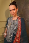 Buy_Jigya Japra_Blue Chanderi Mirrors, Embroidery, Sequins Round Peacock Kurta Sharara Set _Online_at_Aza_Fashions