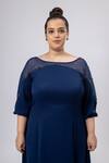 Mamicha_Navy Crepe Boat Neck Designer Blue Dress _Online_at_Aza_Fashions