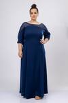 Buy_Mamicha_Navy Crepe Boat Neck Designer Blue Dress _at_Aza_Fashions