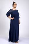 Mamicha_Navy Crepe Boat Neck Designer Blue Dress _at_Aza_Fashions