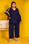 Buy_Mamicha_Navy Crepe Beads V-neck Blue Cipher Peplum Top And Pant Set _at_Aza_Fashions