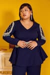 Shop_Mamicha_Navy Crepe Beads V-neck Blue Cipher Peplum Top And Pant Set _Online_at_Aza_Fashions